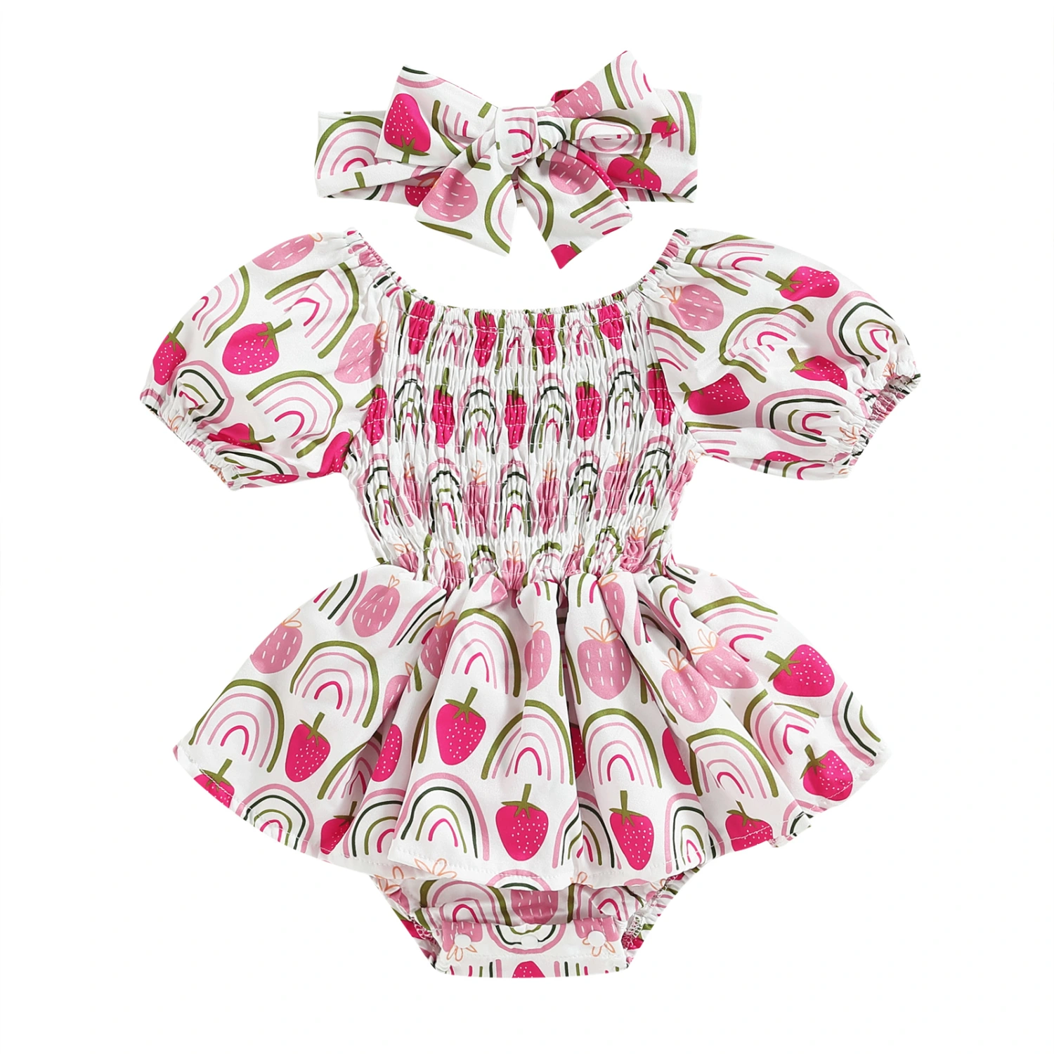 Baby Girl Summer Outfits, Off Shoulder Strawberry Romper with Headband