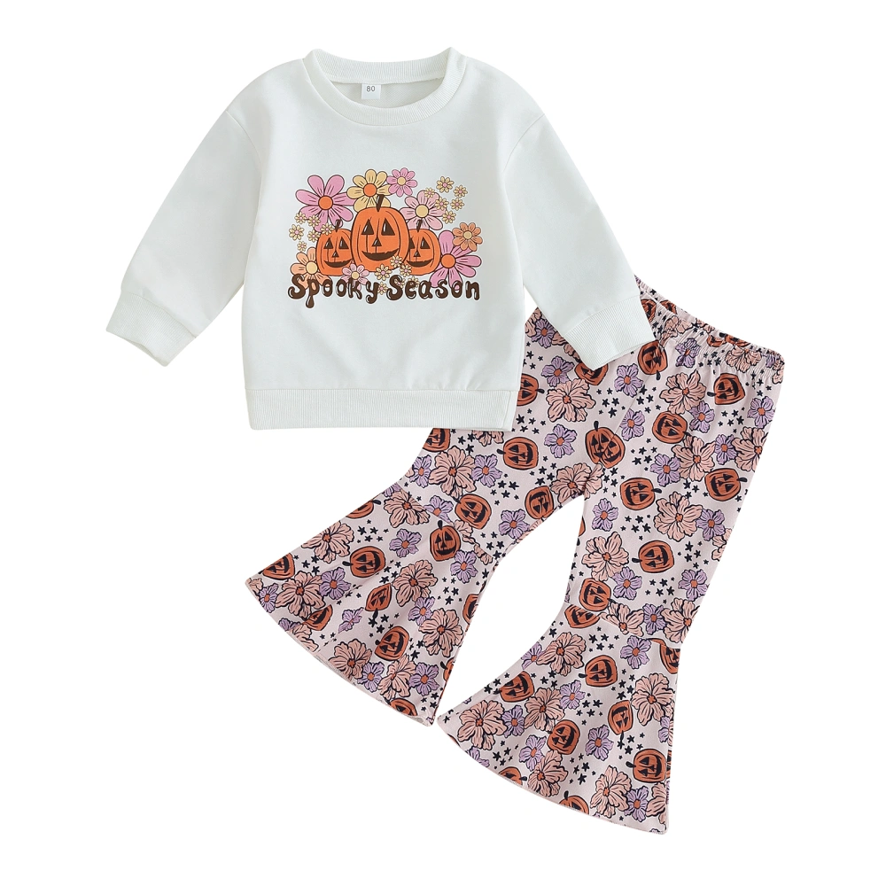 Girls Long Sleeve Letter Pumpkin Print Tops Floral Pumpkin Pants Sets