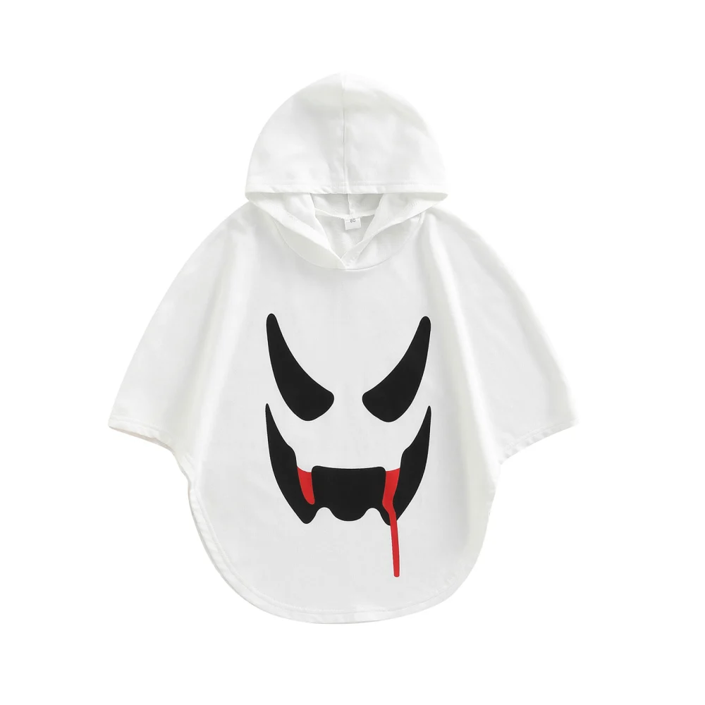 Baby Boy Halloween Hooded Cape with Ghost Print, Scary Clothing