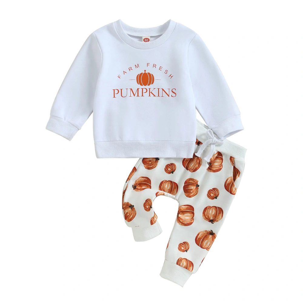 Toddler Boys Girls Fall Outfits Pumpkin Letter Print Sweatshirts Pants