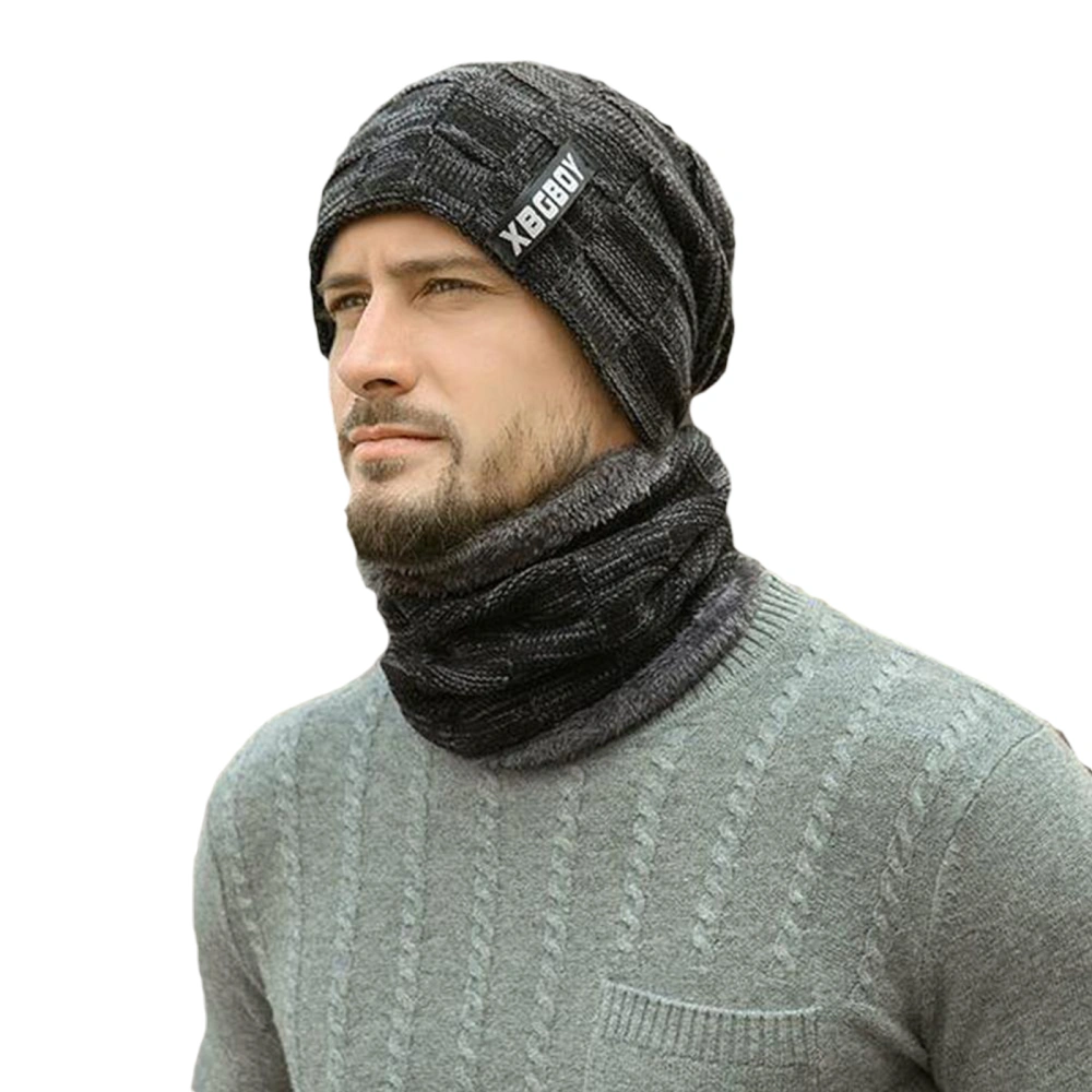 Autumn Winter Knitted Hat Scarf Set, Men Mixed Color Beanie Cap