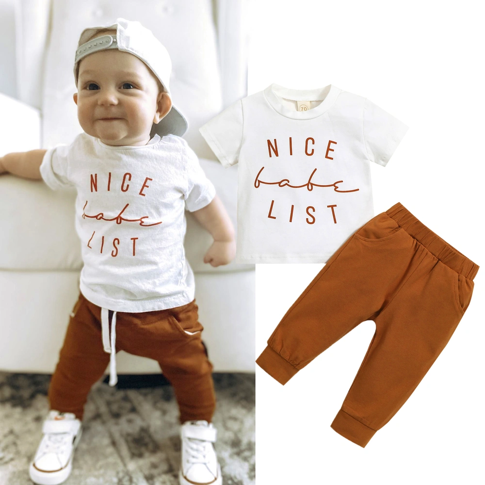 Infant 2 Pieces Outfits, Letter Print Short Sleeve T-Shirts + Pants