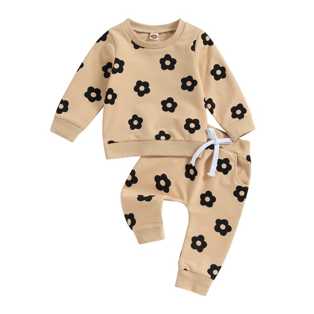 Baby Girl Fall Outfit Flower Print Sweatshirts Elastic Waist Pants