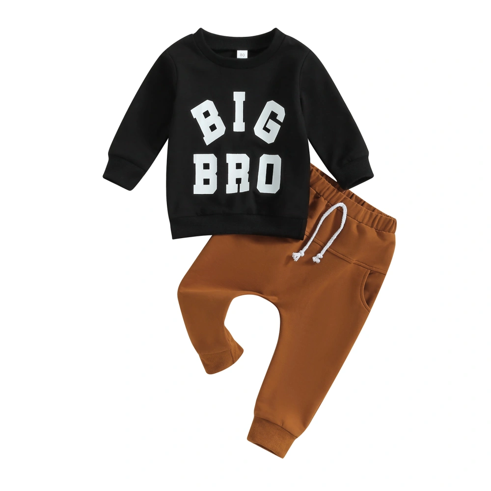 Kids Boys Fall Outfits Letter Print Crew Neck Sweatshirts Long Pants