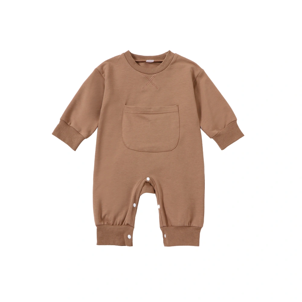 Baby Boys Girls Fall Jumpsuits Solid Color Long Sleeve Pocket Rompers