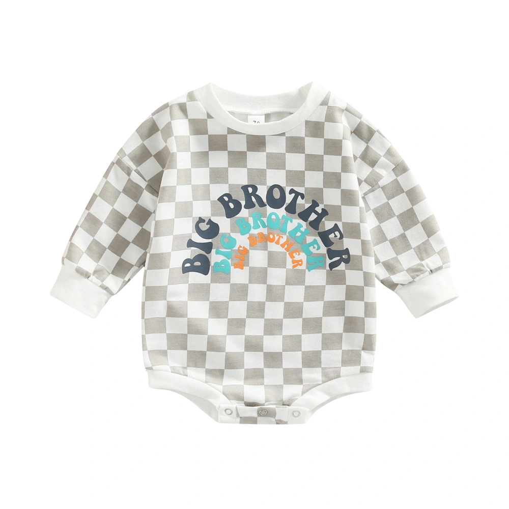 Baby Boys Girls Long Sleeve O Neck Letter Print Checkerboard Romper