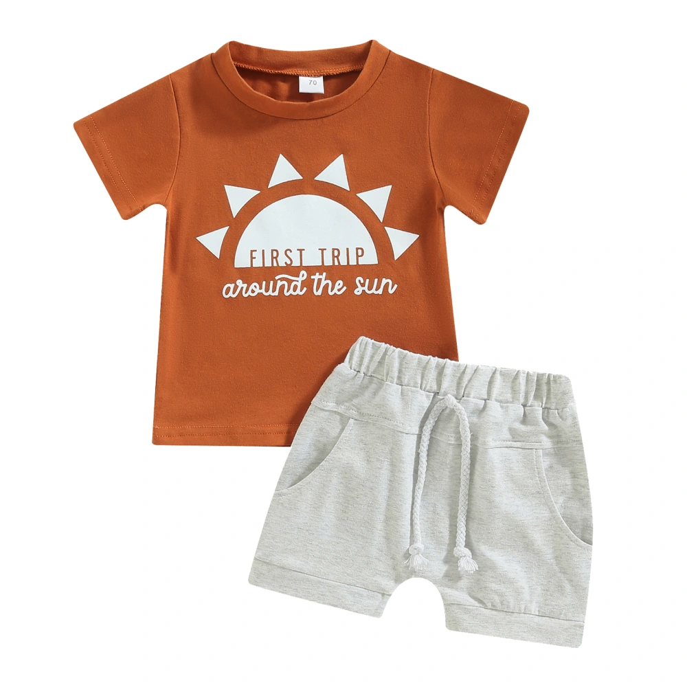 Baby Boys Shorts Set, Short Sleeve Sun Letters Print T-shirt + Shorts