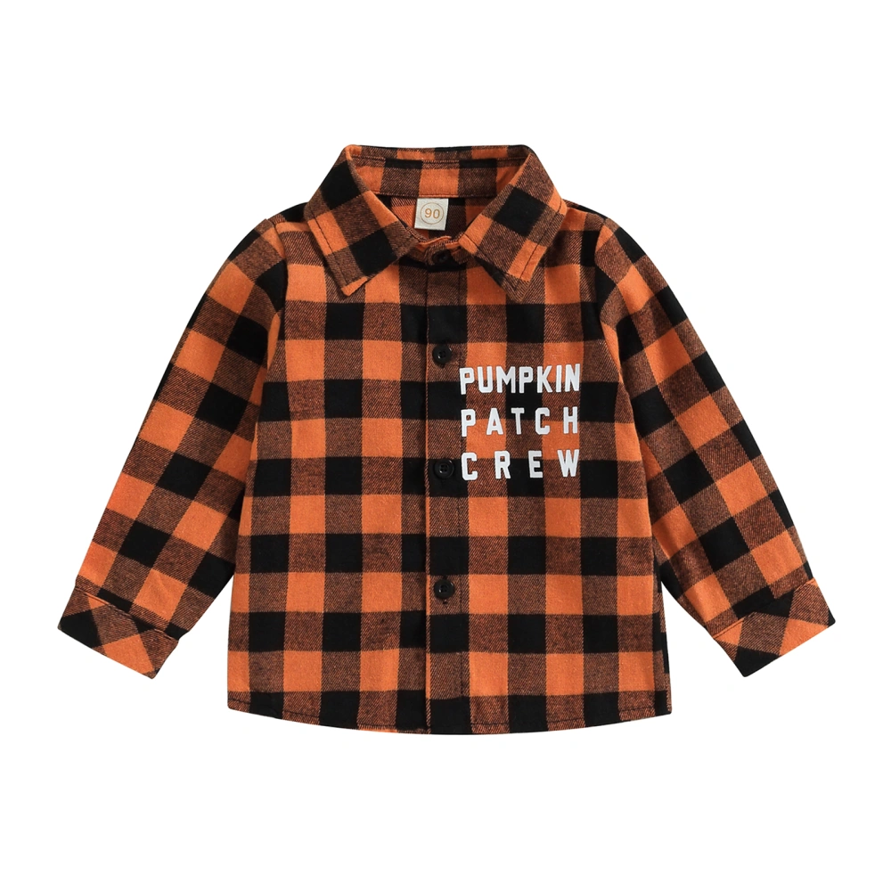 Boys Plaid Shirts Letter Print Turn-Down Collar Halloween Clothes