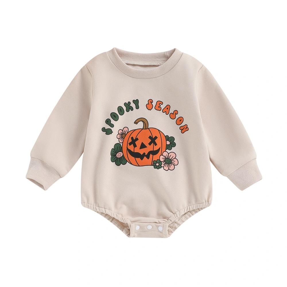 Baby Girls Halloween Long Sleeve Ghost/Pumpkin Print Casual Romper