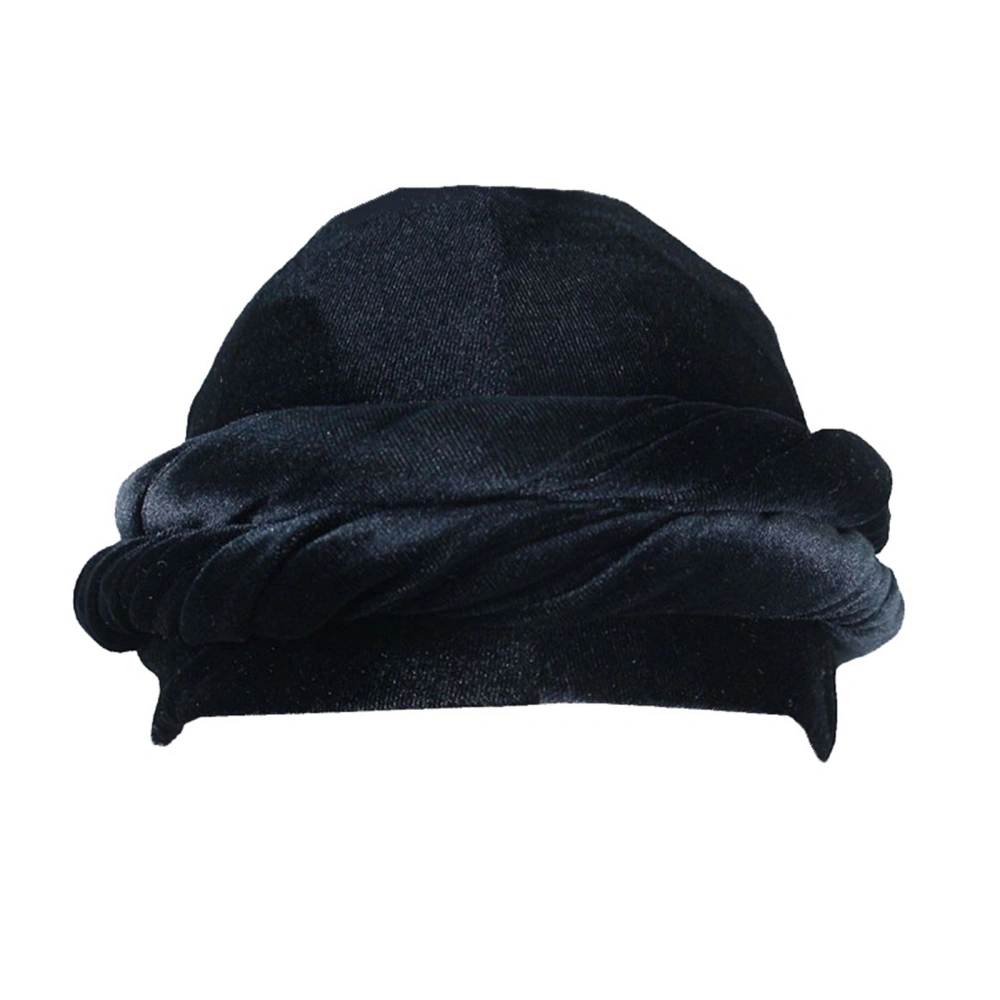 Men Winter Hat Braid Decoration Scarf Warm Protective Cap, Black 