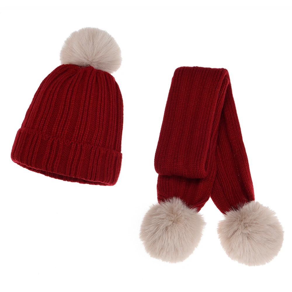 Child Winter Knitted Hat Scarf Set, Thick Warm Bobbles Beanie + Scarf