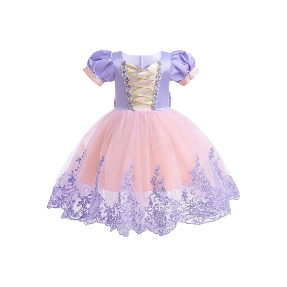 Girl’s Princess Dress, Puff Sleeve Tulle Dress Patchwork A-line Dress