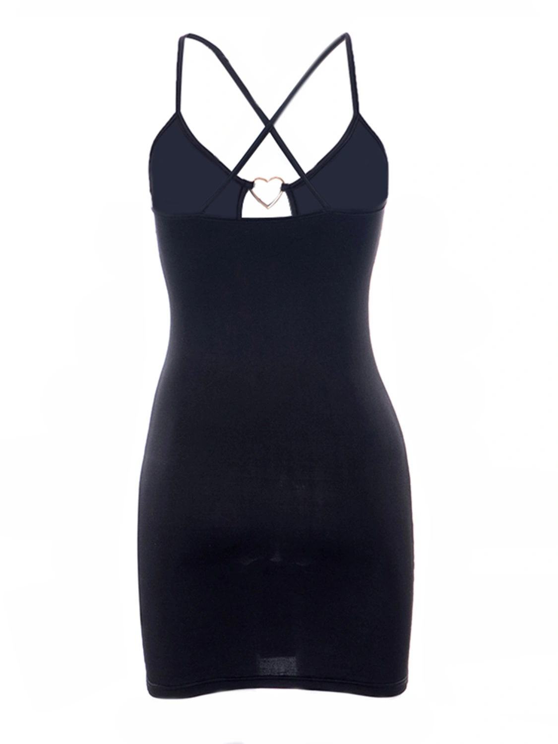 Women Spaghetti Strap Dress Heart Ring Cutout Backless Bodycon Dress