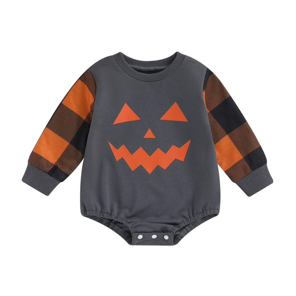 Baby Halloween Romper Plaid Long Sleeve Pumpkin Print Bodysuit