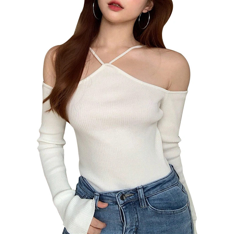 Women Summer Tops, Solid Color Off-Shoulder Strappy Knitted Camisole