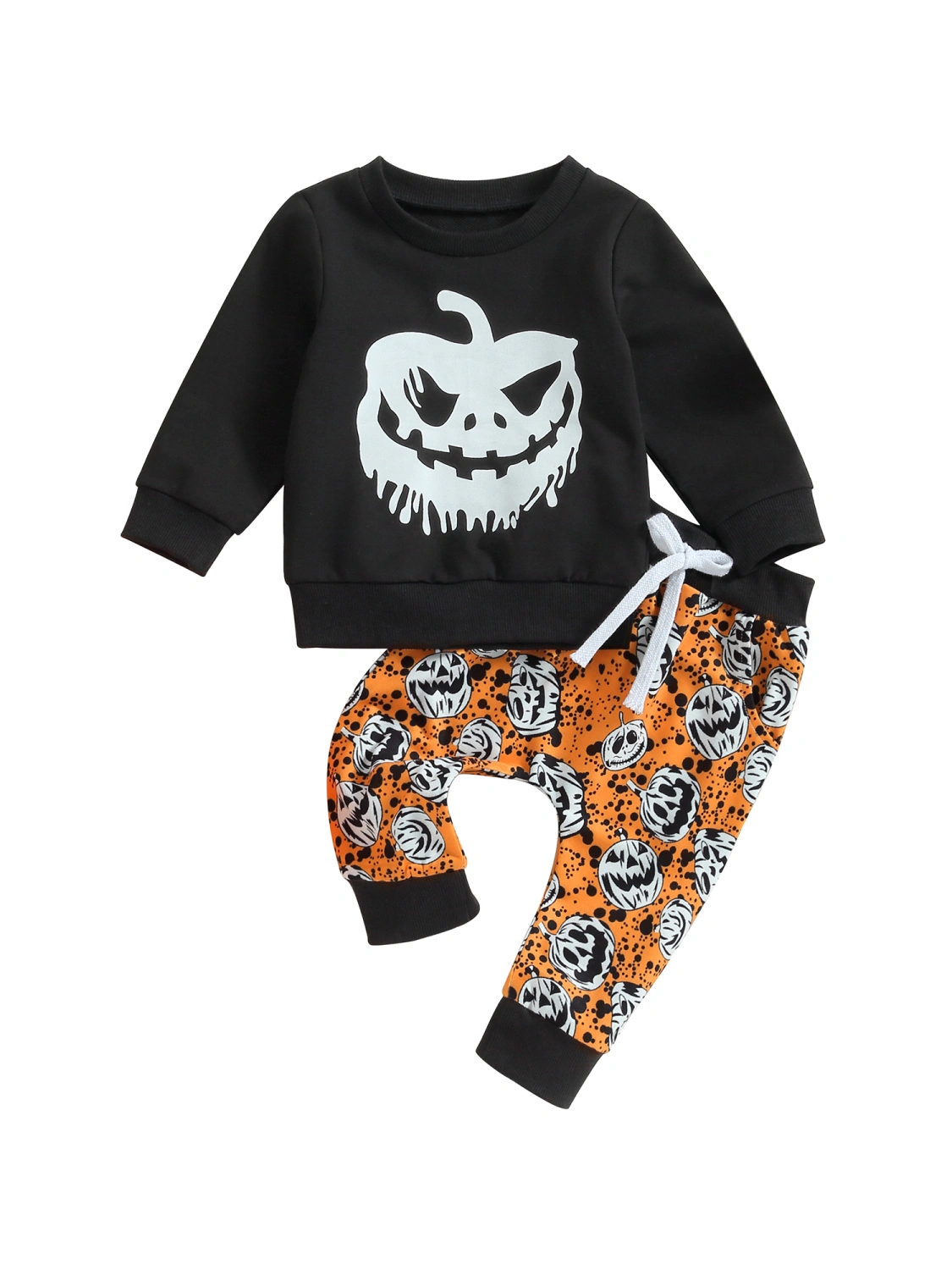 Baby Boy 2 Piece Outfits Halloween Pumpkin Print Sweatshirt and Pants