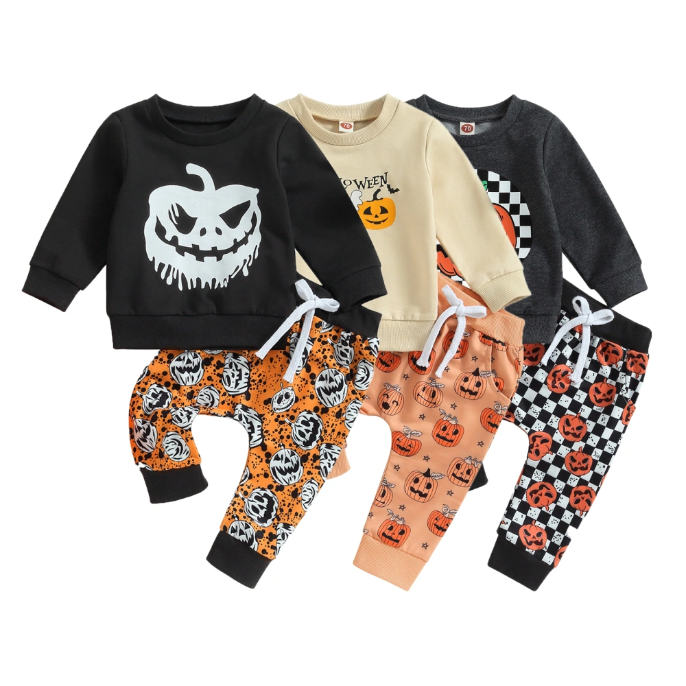 Baby Boy 2 Piece Outfits Halloween Pumpkin Print Sweatshirt and Pants