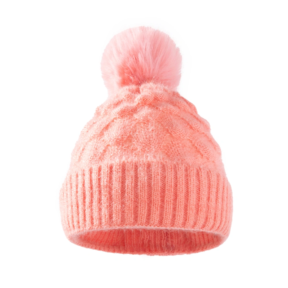 Women's Hat, Autumn Winter Solid Color Bobble Decoration Knitted Cap