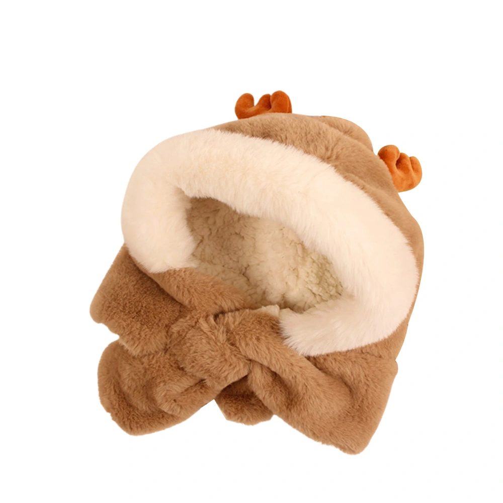 Korean Winter Plush Children's Cartoon Antlers Hat with Scarf