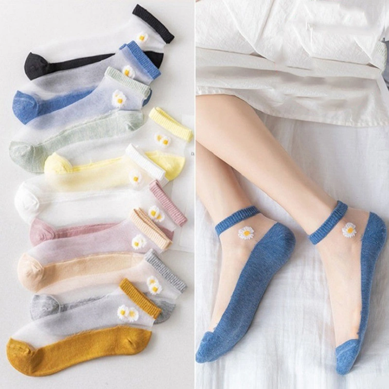 Female Cotton Socks, Daisy Flower Pattern Ankle Socks Short Tube Socks