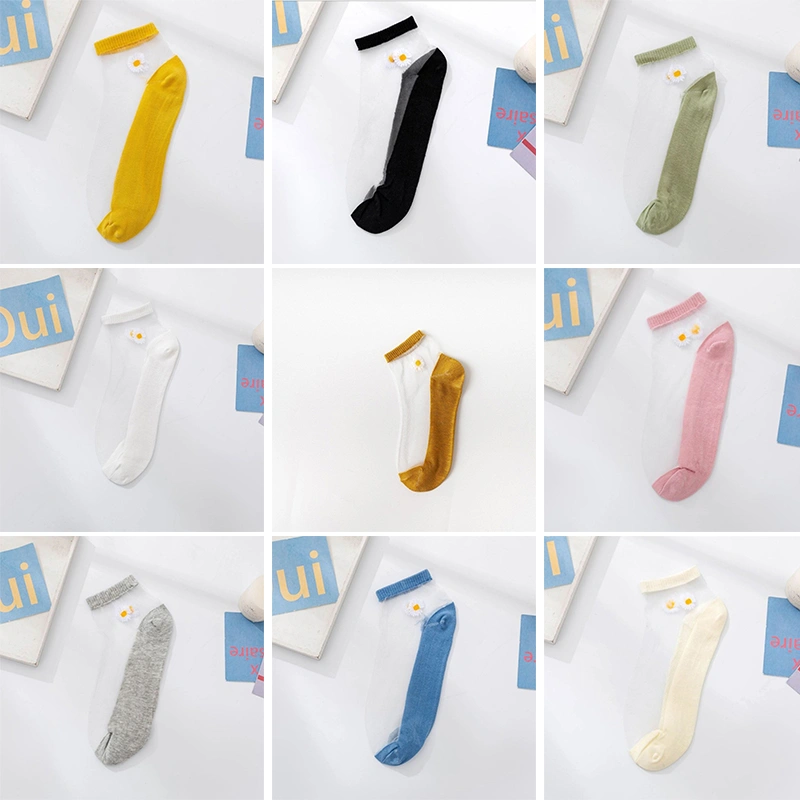 Female Cotton Socks, Daisy Flower Pattern Ankle Socks Short Tube Socks