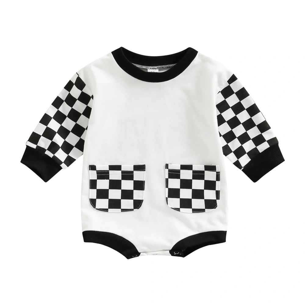 Baby Girl Boy Jumpsuit Patchwork Checkerboard Long Sleeves Rompers