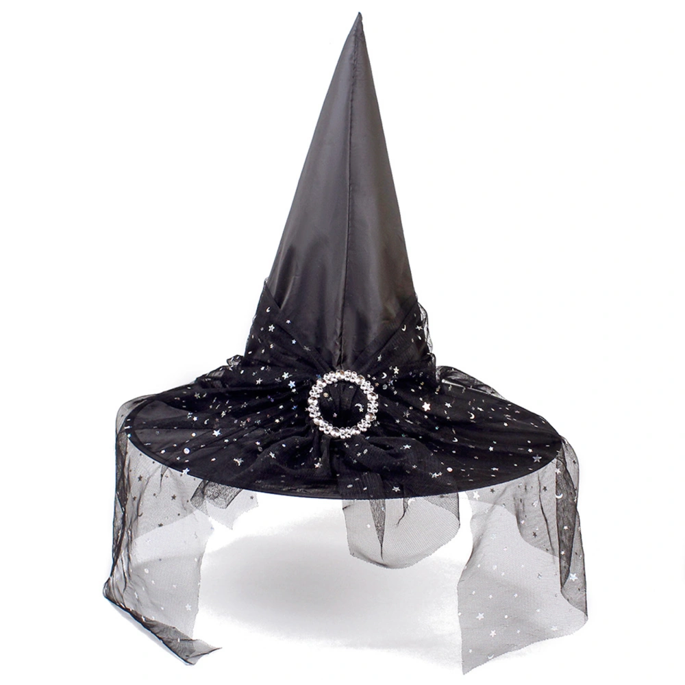 Halloween Witch Hat with Mesh Stitching, Sequin Props Decoration