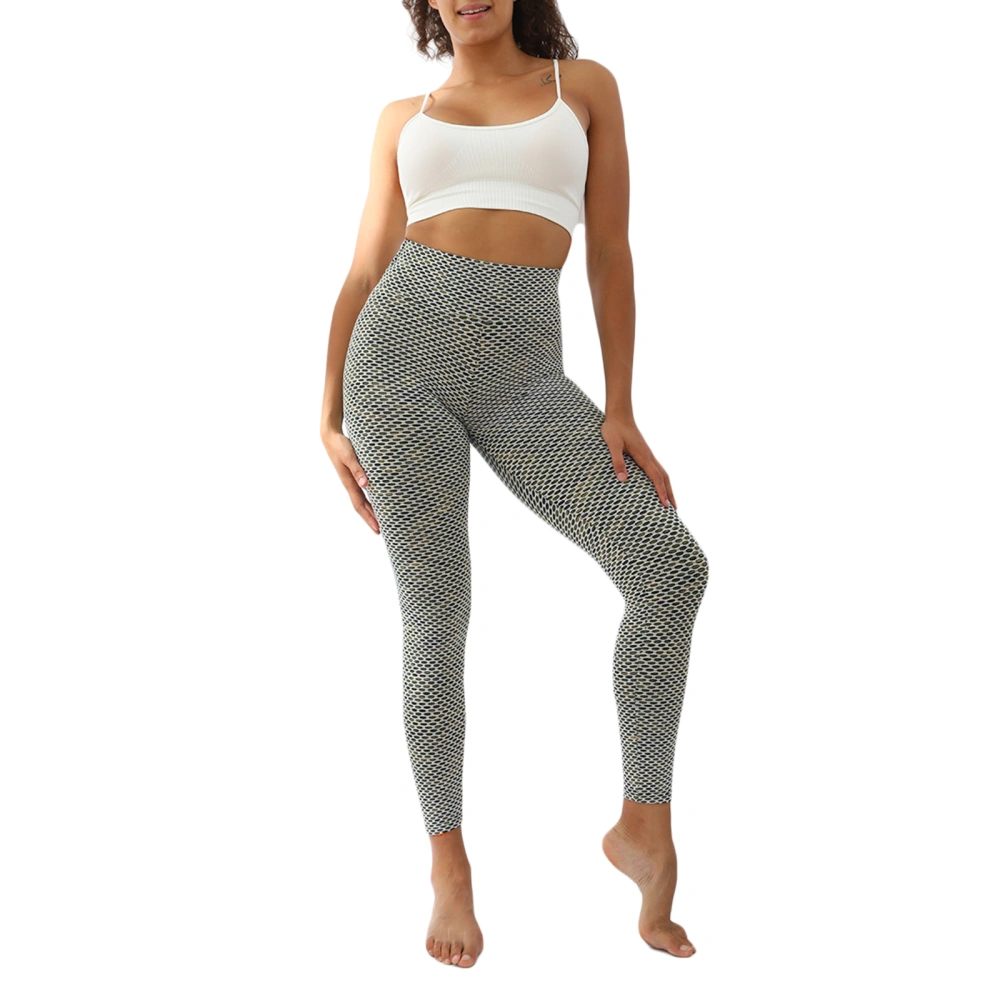 Women Yoga Leggings, Honeycomb Grid Tummy-Control Elastic Pants