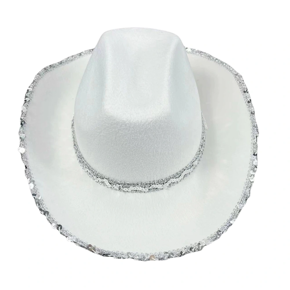 Women Cowboy Hat, Shiny Sequined Wide Brim Western Large Thick Cap