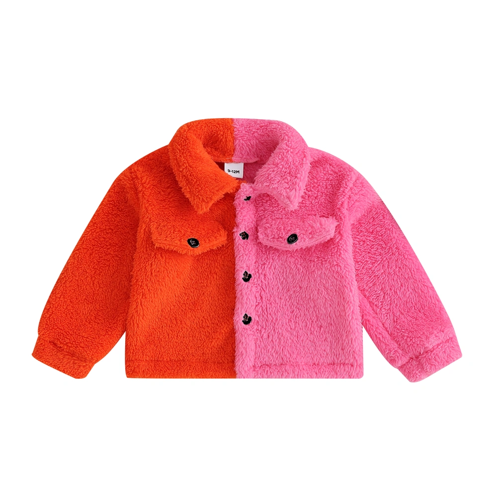 Baby Girl Winter Jacket Long Sleeve Button Closure Contrast Color Coat