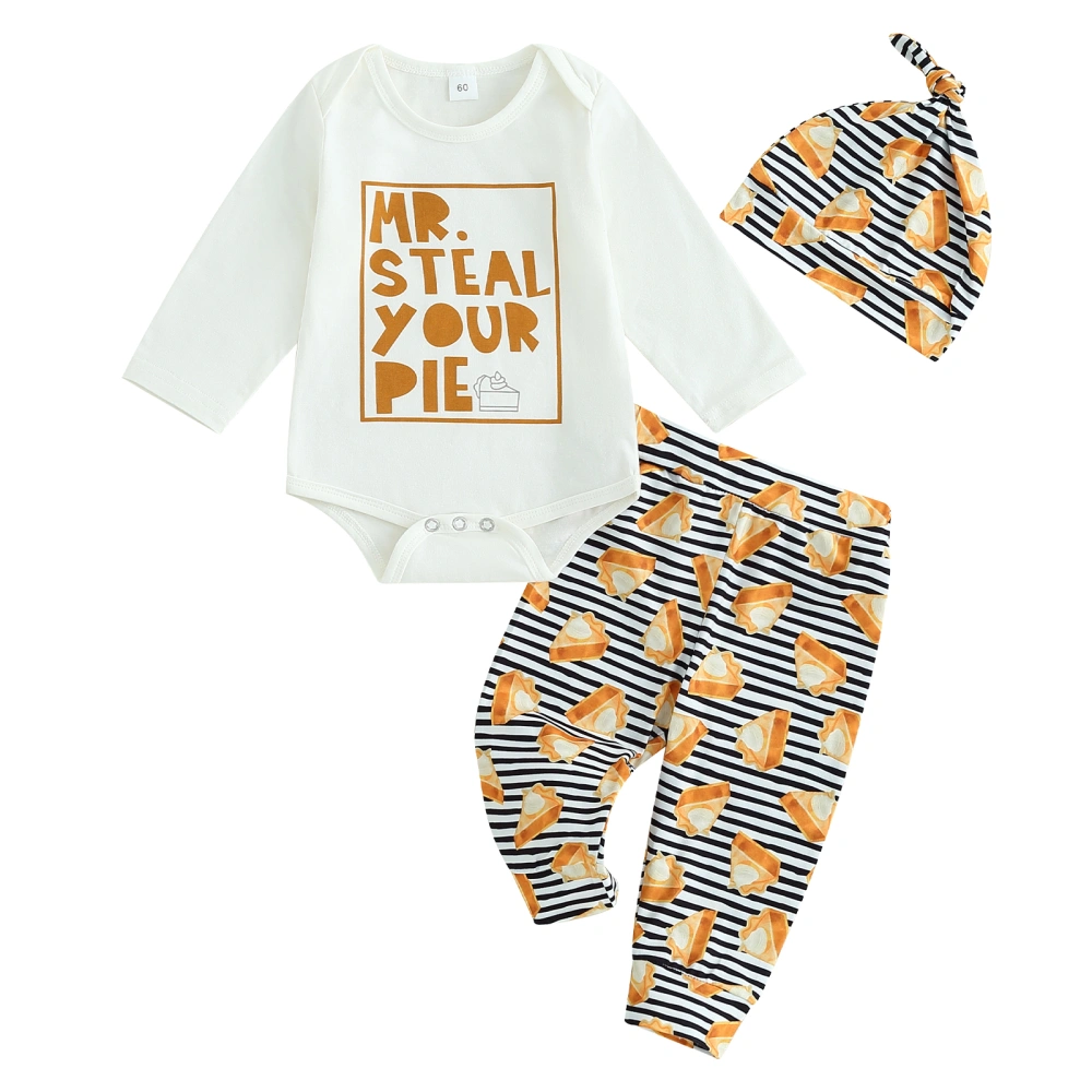 Baby Boys Fall Outfits Letter Print Rompers Pie Stripe Pants Hat