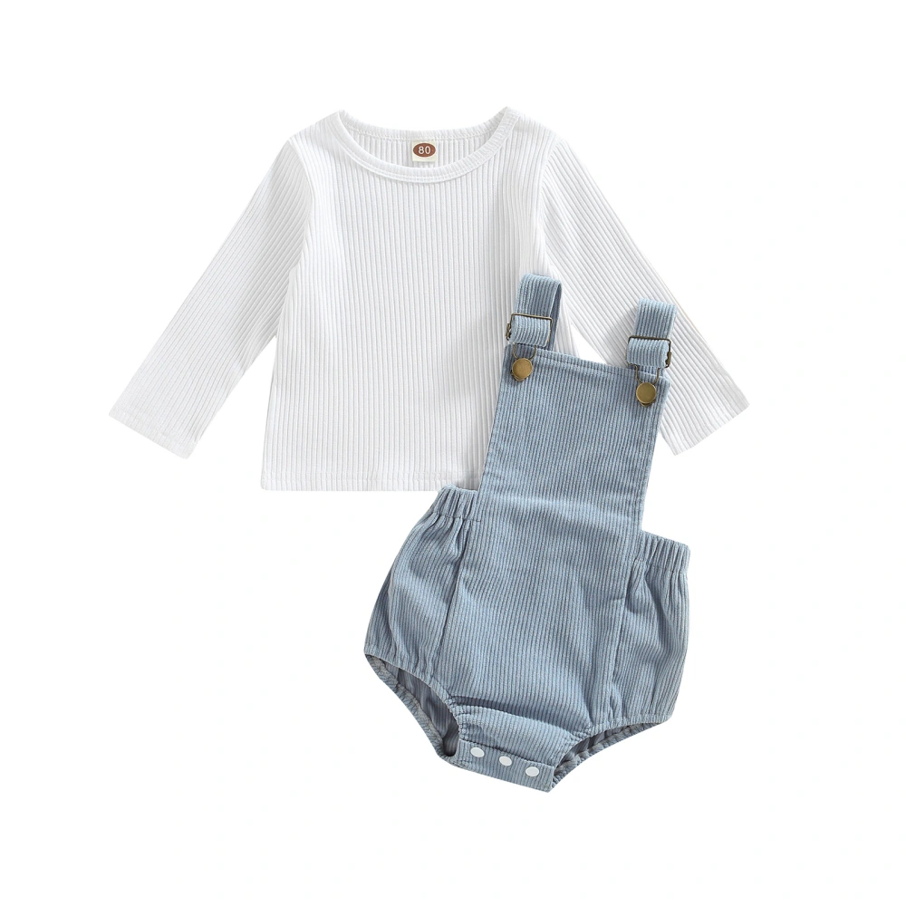 Baby Spring Outfits, Long Sleeve Plain Tops + Straps Suspender Romper