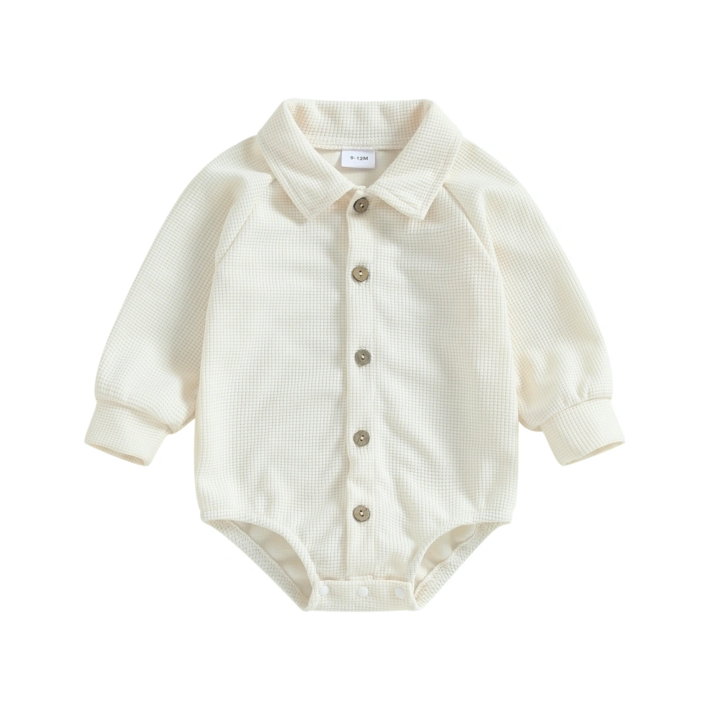 Baby Shirt Romper Long Sleeve Solid Color Button Up Lapel Bodysuit