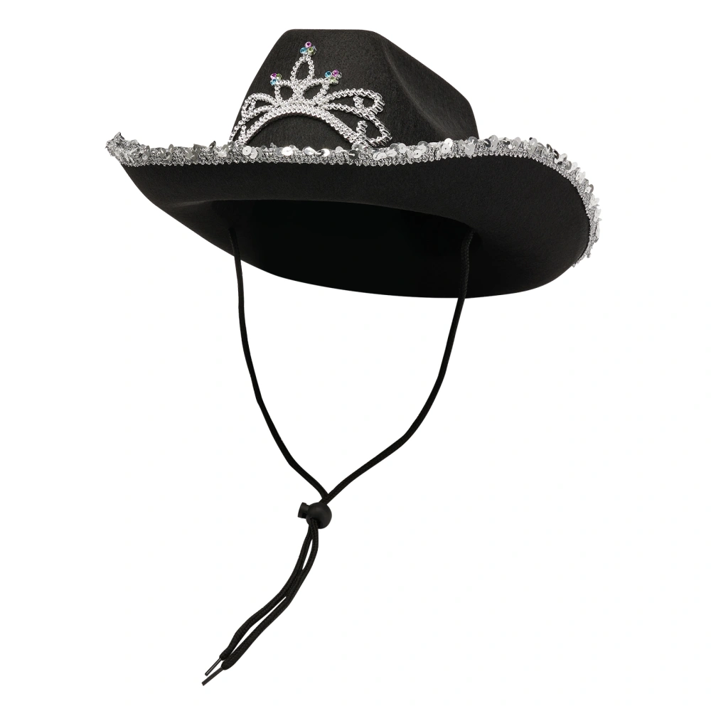 Women Cowboy Hat, Sequined Wide Brim Rhinestone Crown Western Cap