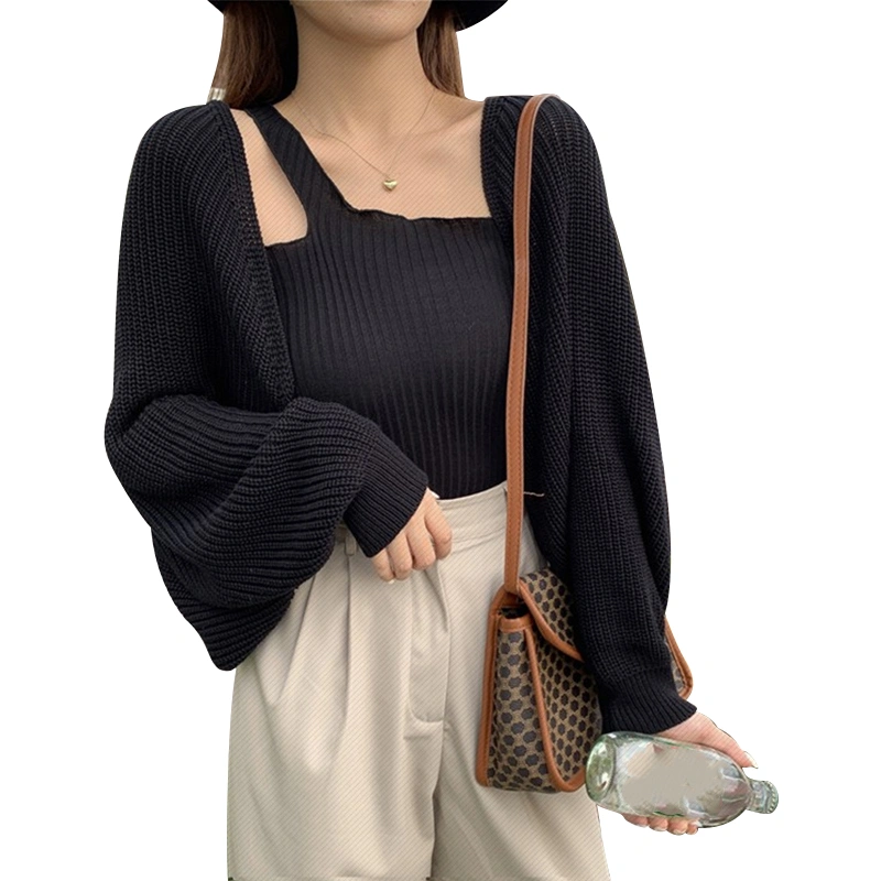 Women’s Fashion Solid Color Long Sleeve Short Style Knitted Coat