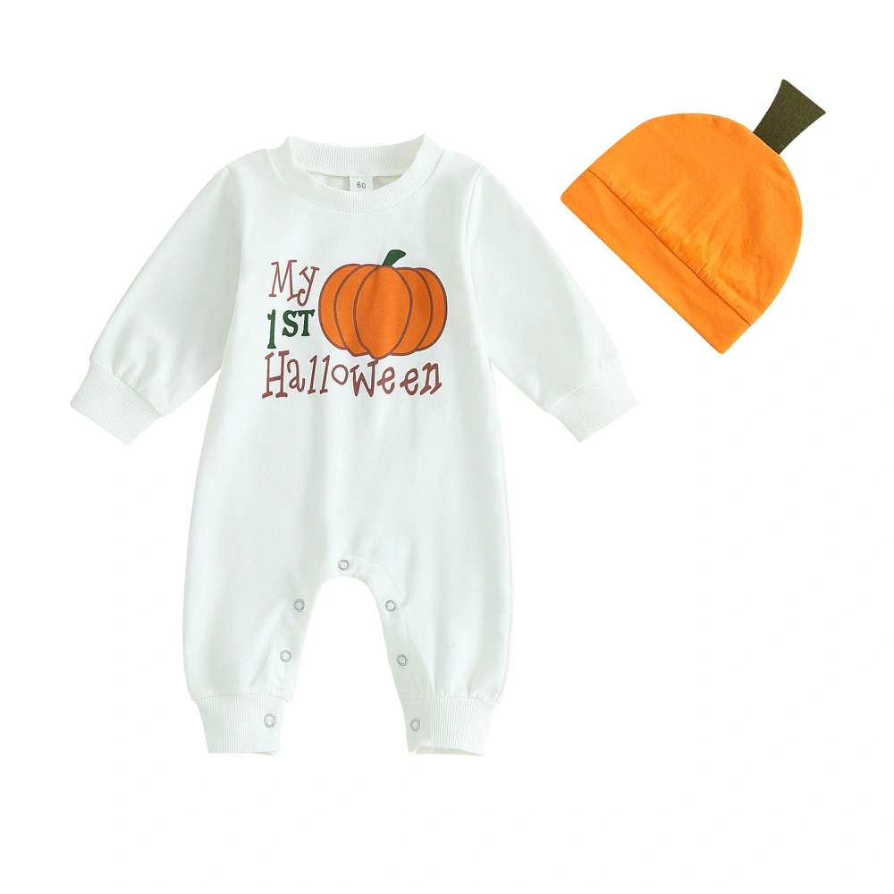 Baby Rompers Halloween Clothes Pumpkin Print Bodysuits with Hat