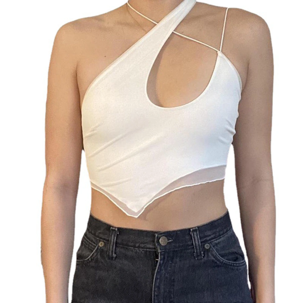 Women's Irregular Camisole, Sleeveless Mesh Overlay Crop Tank Tops