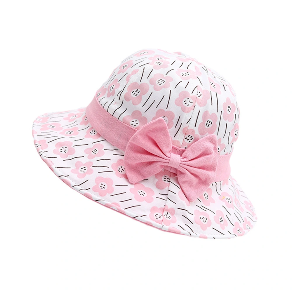 Baby Girls Sun Hat, Cute Bowknot Flowers Print Wide Brim Bucket Cap