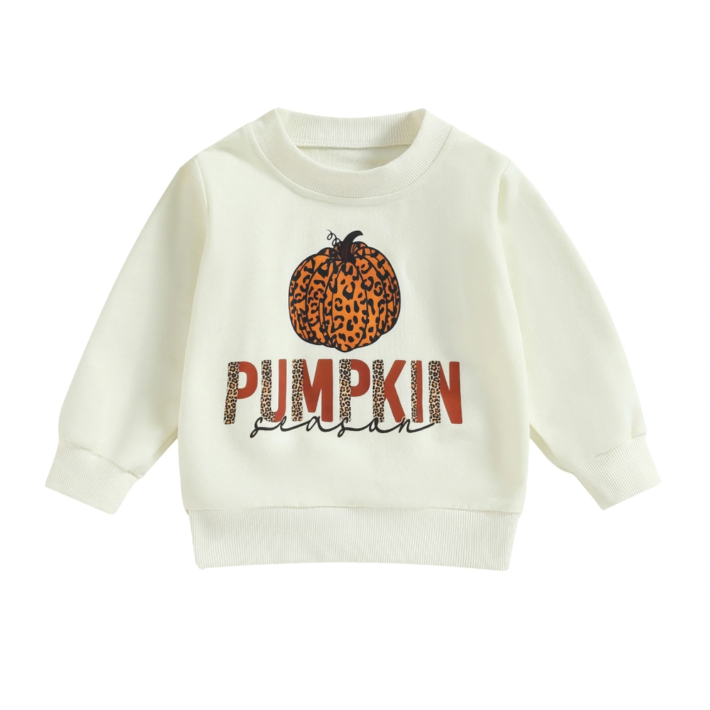 Girls Halloween Long Sleeve Letter Leopard Pumpkin Print Pullover