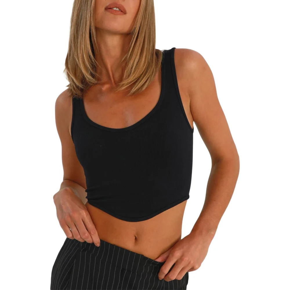 Women's Contour Tank Tops, Sleeveless Scoop Neck Hanky Hem Crop Tops