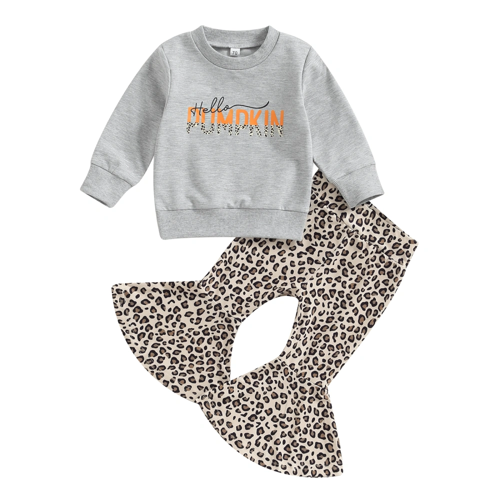 Baby Girl  Thanksgiving Outfits Sweatshirt + Leopard Flare Pants Set