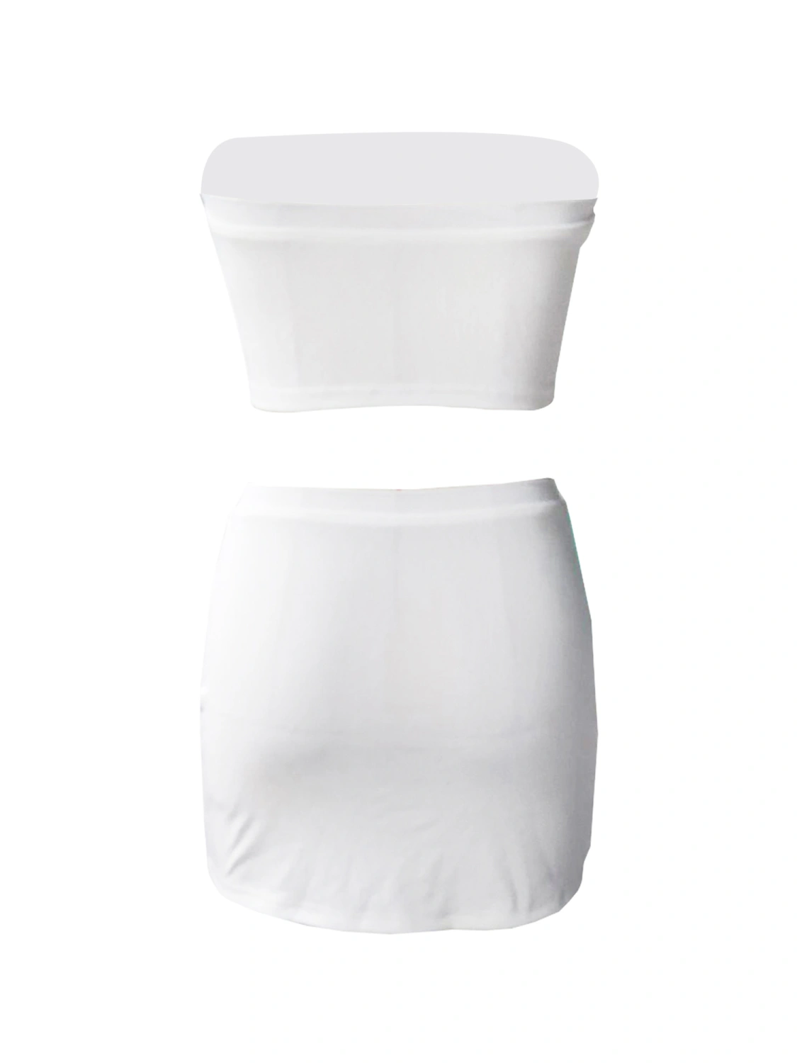 Women's Off Shoulder Tube Tops + High Waist Contrast Color Skirt