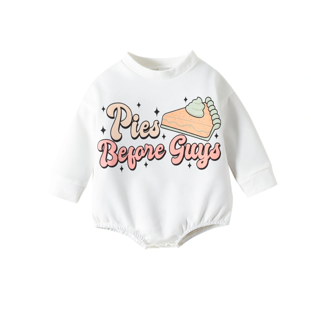 Baby Girls Thanksgiving Long Sleeve Letter Pumpkin Pie Print Romper