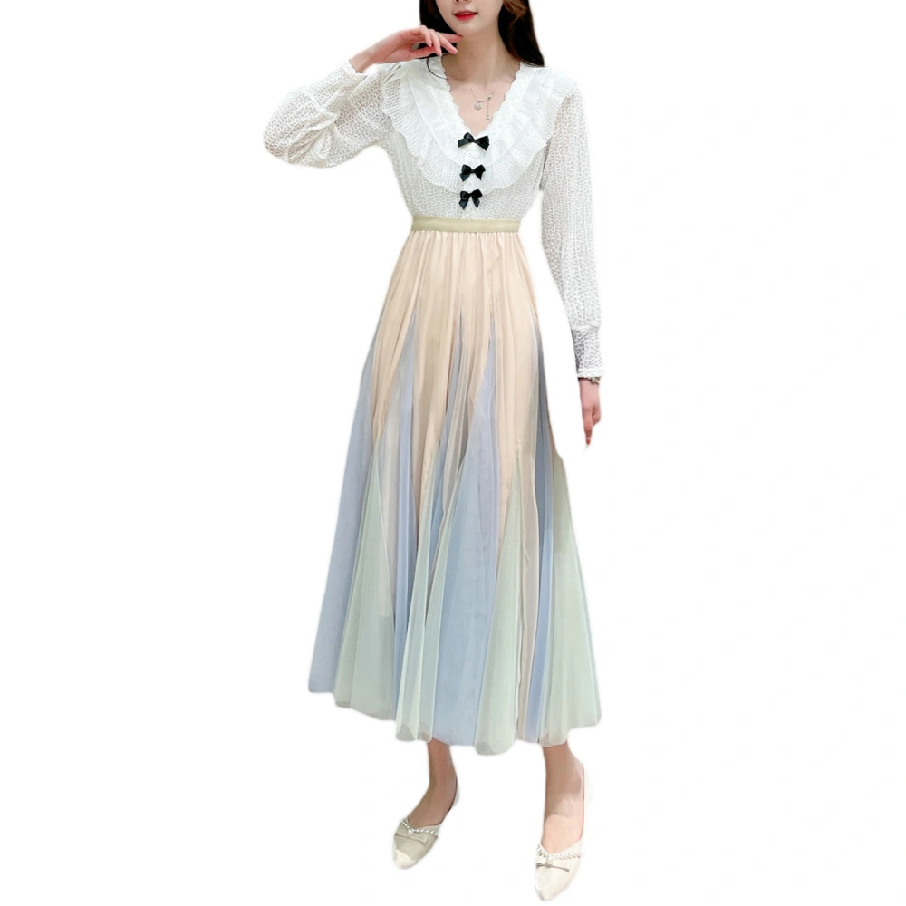 Women's Long Skirt, Gradient Mesh Tulle A-Line Skirts for Spring