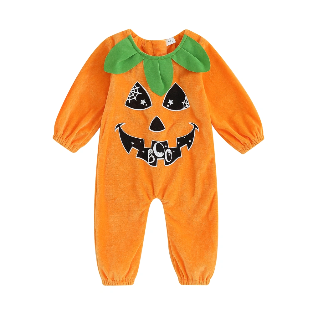 Baby Girls Orange Long Sleeve Pumpkin Print Jumpsuit Halloween Clothes