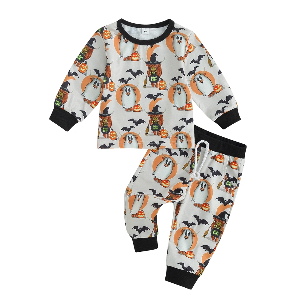 Toddler Girls Boys Fall Outfits Pumpkin Bat Print Sweatshirts Pants