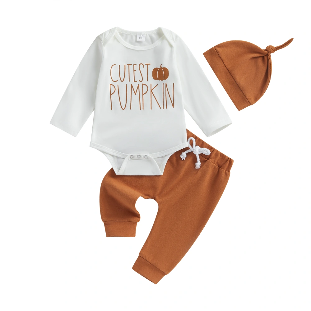 Baby Boys Fall Outfits Letter Pumpkin Print Rompers Pants Hat