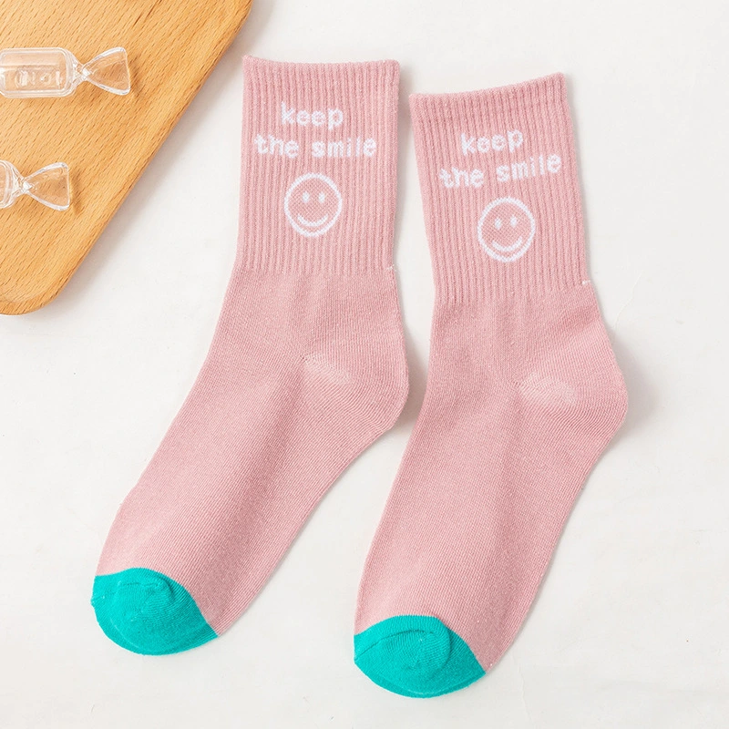 Adults Cotton Socks, Rainbow/ Smiling Face Print Medium Tube Socks