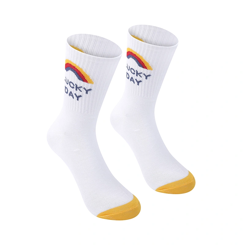 Adults Cotton Socks, Rainbow/ Smiling Face Print Medium Tube Socks 