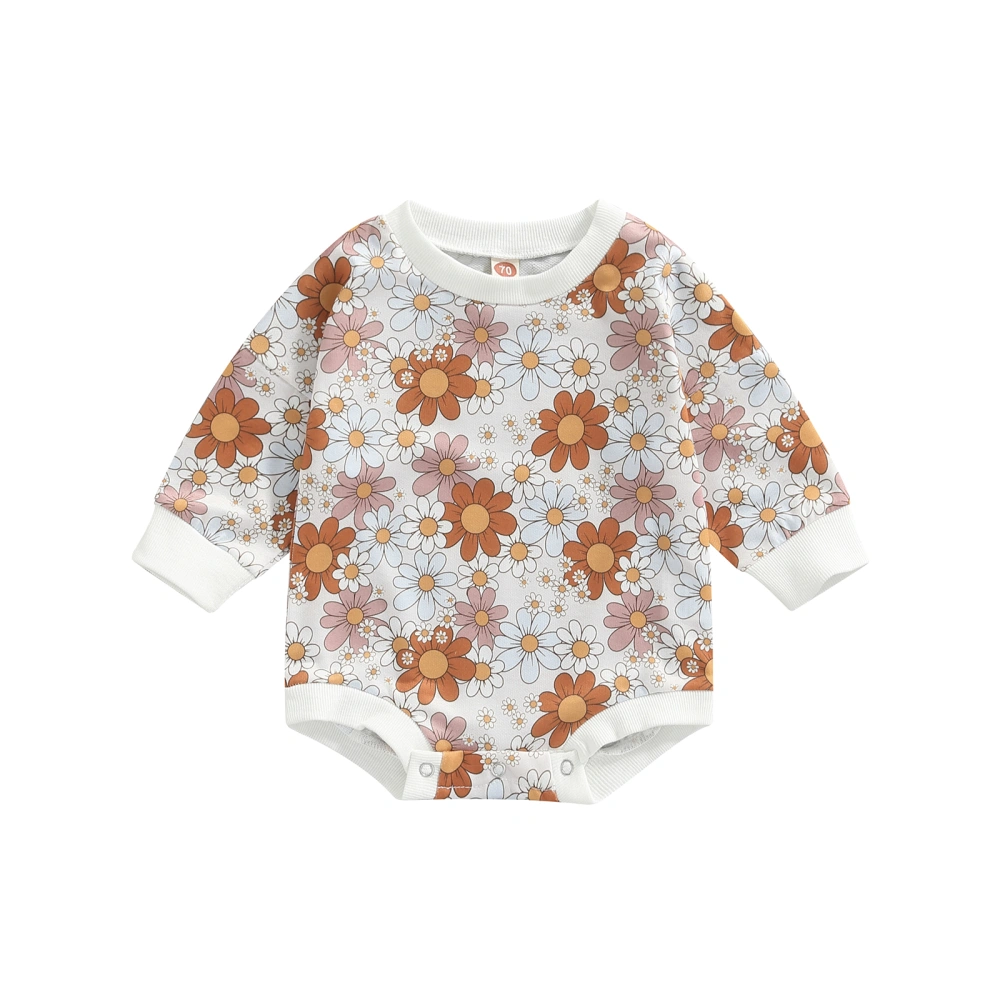 Baby Jumpsuit Long Sleeve Round Neck Floral Print Soft Romper